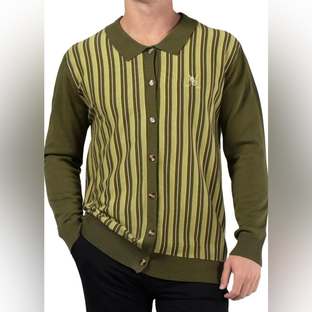 UNRL Barstool Y2K Golf Cardigan Men's M Striped Green Retro Sports Grandpa